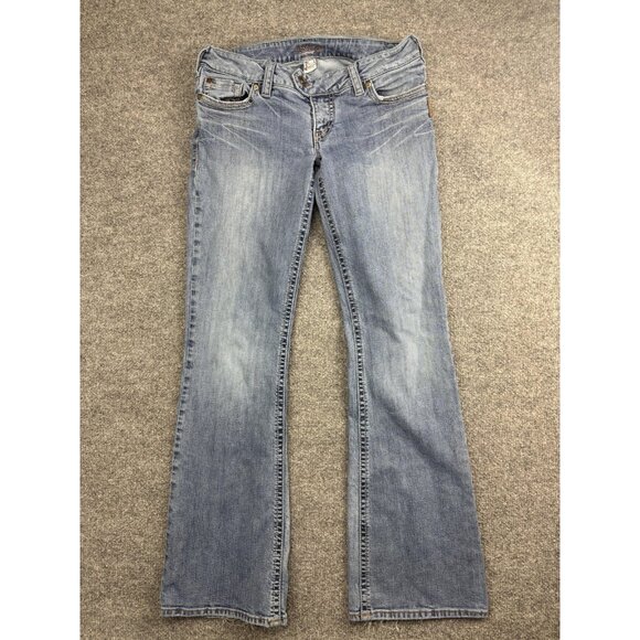 Silver Jeans Tuesday Womens 30x33 Light Wash Bootcut Stretch Denim Distressed - Picture 1 of 9